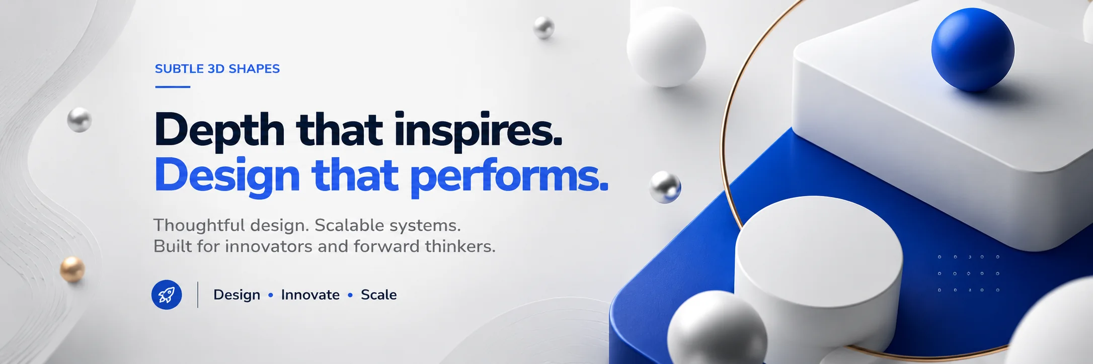 Subtle 3D shapes LinkedIn cover photo example with white and blue objects