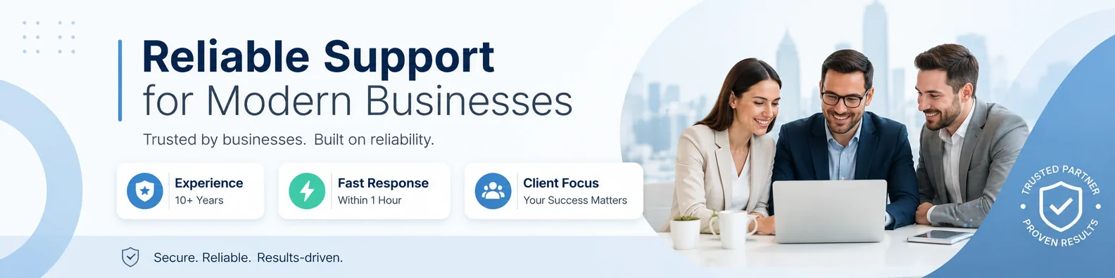 Business LinkedIn cover example showing a trust badge style layout
