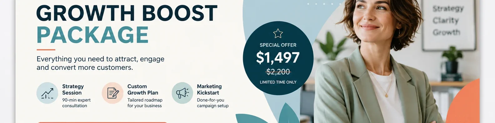 Business LinkedIn cover example showing a product or offer banner