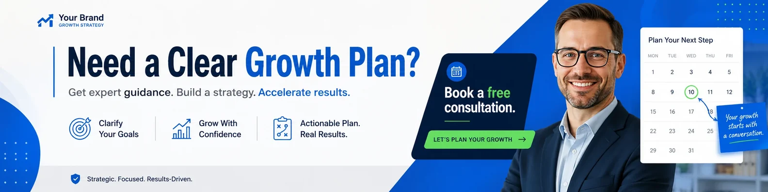Business LinkedIn cover example showing a consultation call banner