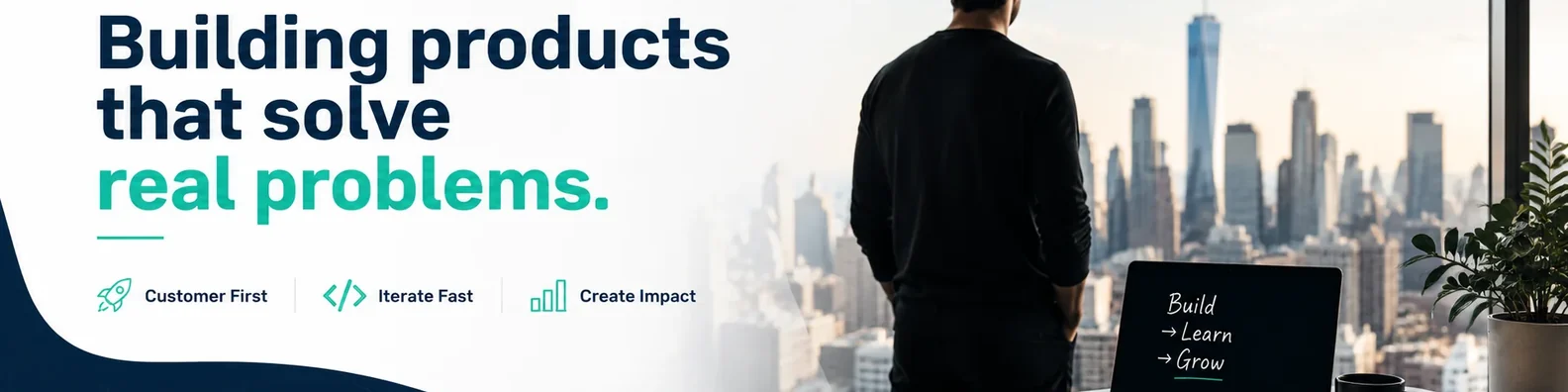 Technology LinkedIn cover photo example with startup founder cover